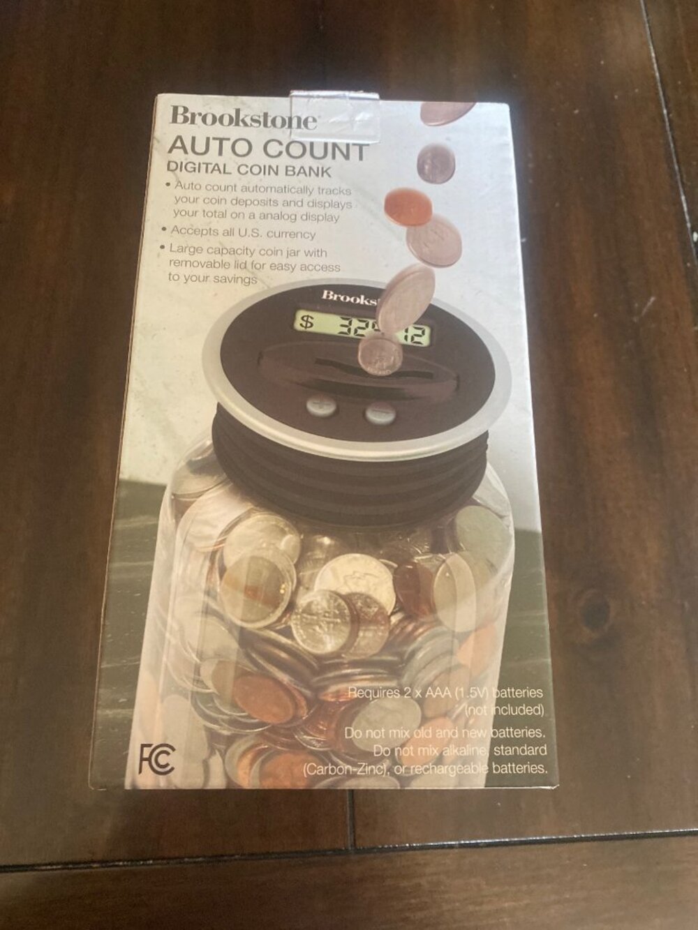 Brookstone Digital Coin Counting Bank Large Capacity Clear Jar With LCD Display